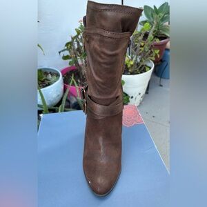 Carlos by Carlos Santana Dark Brown Mid-Calf Buckle Heeled Boots